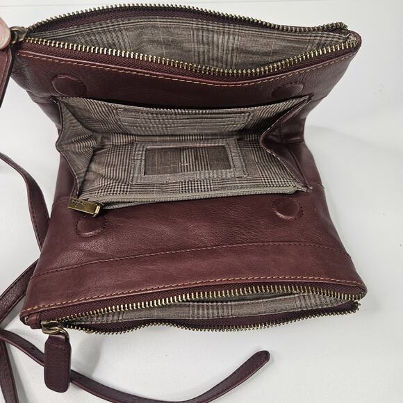 Hobo Merlot Crossbody Bag Strap Faux Leather Womens Handbag Purse Multi Comparts - Picture 5 of 11